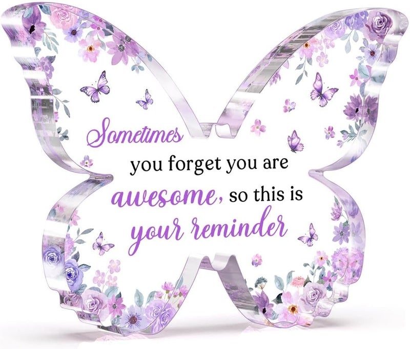 Glydein Purple Gifts for Women, 5x3.8x0.5 Inch Purple Butterfly Office Decor Acrylic Plaque, Encouragement Motivational Congratulations Gifts for Women Friend Coworker, - Image 1
